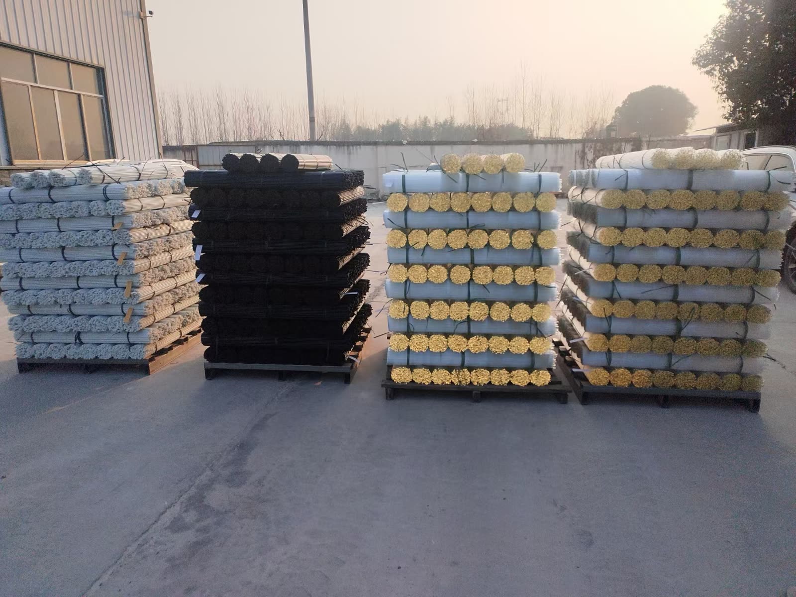 Industrial rods bundled at a factory