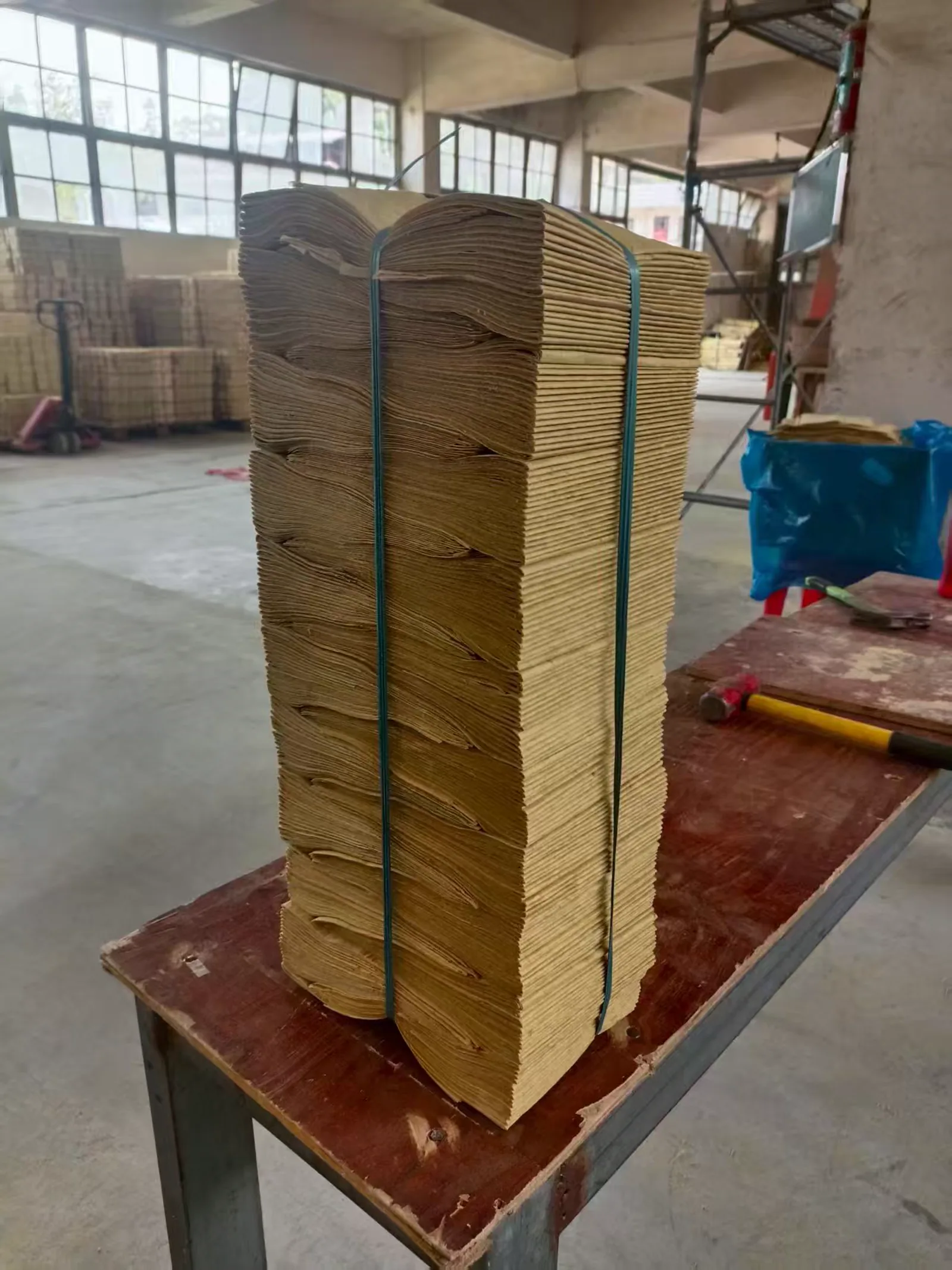 Paper products bundled in a factory